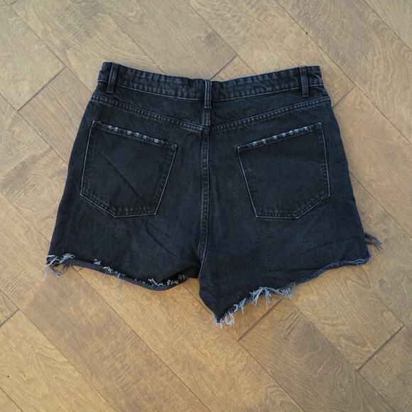 Zara Women's Black Stretch Jean High Waist Rise Denim Shorts Size 14 Button - Picture 2 of 4